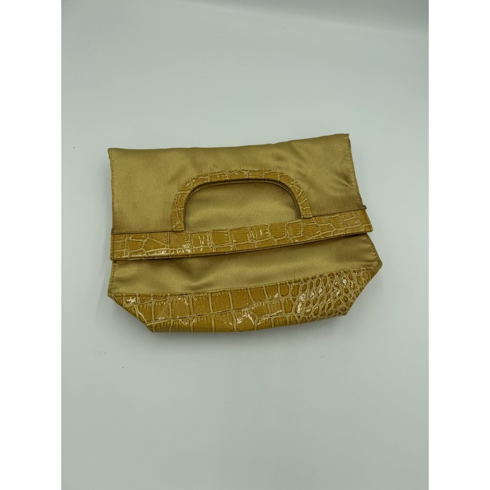 Bijoux Turner Gold Satin, Embossed Crocodile Evening Clutch Flap Cut-Out Handle